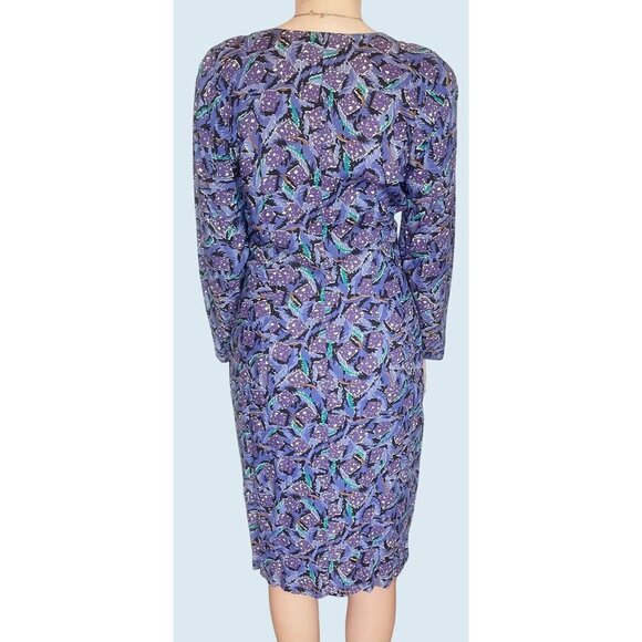 Vintage RAMPAGE 80s Purple Geometric Print Full Button Dress Sz Small - Picture 2 of 8